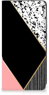 B2Ctelecom Bookcase Hoesje Samsung Galaxy A52 Smart Cover Black Pink Shapes