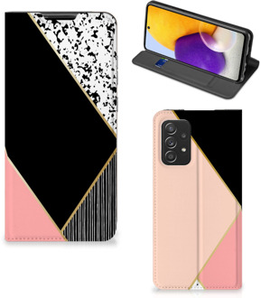 B2Ctelecom Bookcase Hoesje Samsung Galaxy A72 (5G/4G) Smart Cover Black Pink Shapes