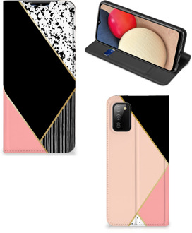 B2Ctelecom Bookcase Hoesje Samsung Galaxy M02s | A02s Smart Cover Black Pink Shapes