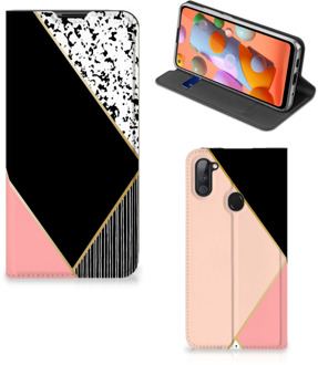 B2Ctelecom Bookcase Hoesje Samsung Galaxy M11 | A11 Smart Cover Black Pink Shapes