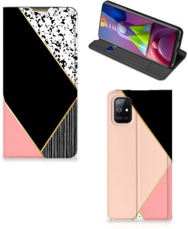 B2Ctelecom Bookcase Hoesje Samsung Galaxy M51 Smart Cover Black Pink Shapes