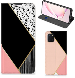 B2Ctelecom Bookcase Hoesje Samsung Galaxy Note 10 Lite Smart Cover Black Pink Shapes