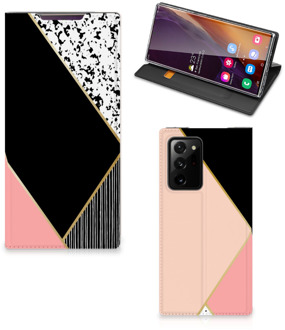 B2Ctelecom Bookcase Hoesje Samsung Galaxy Note 20 Ultra Smart Cover Black Pink Shapes