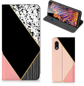 B2Ctelecom Bookcase Hoesje Samsung Xcover Pro Smart Cover Black Pink Shapes