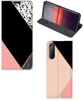 B2Ctelecom Bookcase Hoesje Sony Xperia 5 II Smart Cover Black Pink Shapes