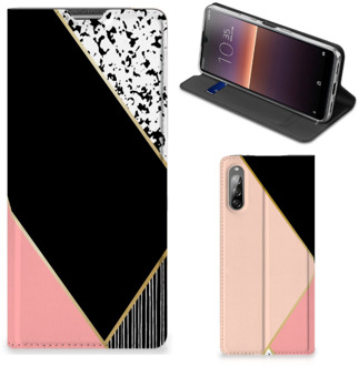 B2Ctelecom Bookcase Hoesje Sony Xperia L4 Smart Cover Black Pink Shapes