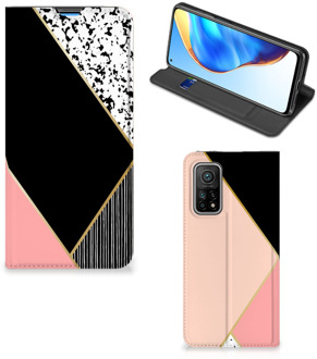 B2Ctelecom Bookcase Hoesje Xiaomi Mi 10T | 10T Pro Smart Cover Black Pink Shapes