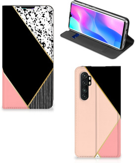 B2Ctelecom Bookcase Hoesje Xiaomi Mi Note 10 Lite Smart Cover Black Pink Shapes