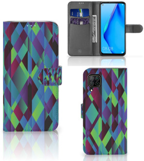 B2Ctelecom Bookcase Huawei P40 Lite Hoesje Abstract Green Blue