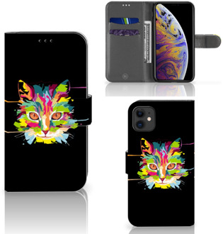 B2Ctelecom Bookcase iPhone 11 Leuk Hoesje Cat Color