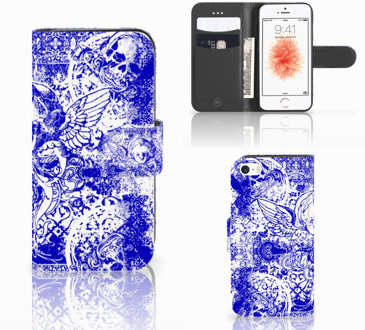 B2Ctelecom Bookcase iPhone 5s | SE Telefoonhoesje Angel Skull Blue