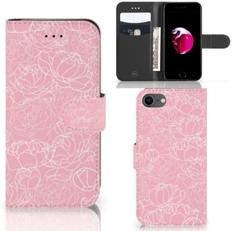 B2Ctelecom Bookcase iPhone 7/8 en iPhone SE 2020 Hoesje Design White Flowers