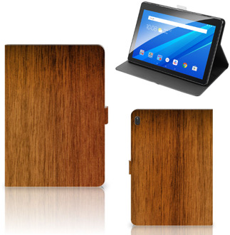 B2Ctelecom Bookcase met naam Lenovo Tab E10 Cover met Magneetsluiting Donker Hout