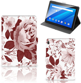 B2Ctelecom Bookcase met naam Lenovo Tab E10 Hoesje met Standaard Design Watercolor Flowers