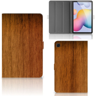 B2Ctelecom Bookcase met naam Samsung Galaxy Tab S6 Lite Cover met Magneetsluiting Donker Hout