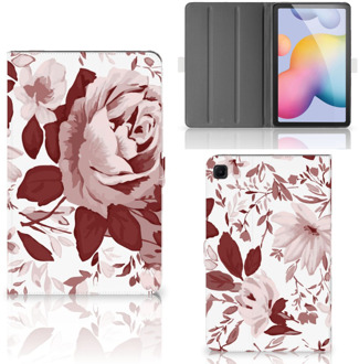 B2Ctelecom Bookcase met naam Samsung Galaxy Tab S6 Lite Hoesje met Standaard Design Watercolor Flowers