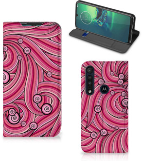 B2Ctelecom Bookcase Motorola G8 Plus Swirl Pink