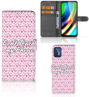 B2Ctelecom Bookcase Motorola Moto G9 Plus Hoesje Flowers Pink DTMP