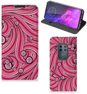 B2Ctelecom Bookcase Motorola One Zoom Swirl Pink