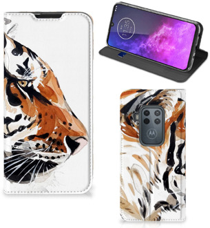 B2Ctelecom Bookcase Motorola One Zoom Watercolor Tiger