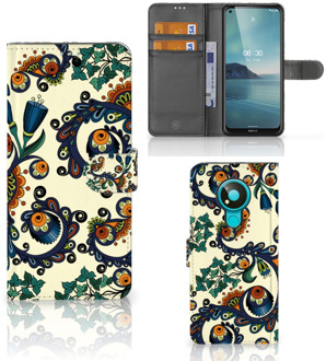 B2Ctelecom Bookcase Nokia 3.4 Hoesje Barok Flower