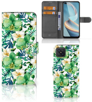 B2Ctelecom Bookcase OPPO Reno4 Z GSM Hoesje Orchidee Groen