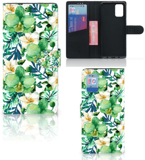 B2Ctelecom Bookcase Samsung Galaxy A02s Flip Cover Samsung M02s GSM Hoesje Orchidee Groen