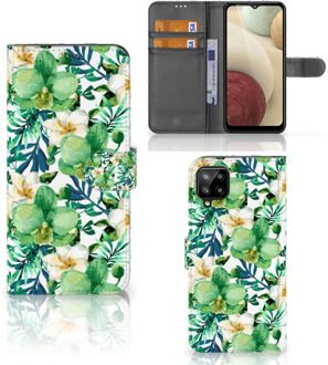 B2Ctelecom Bookcase Samsung Galaxy A12 GSM Hoesje Orchidee Groen