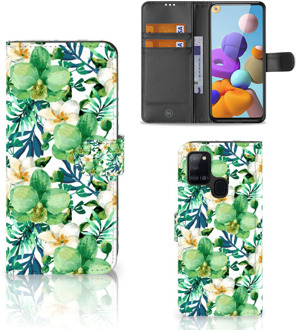 B2Ctelecom Bookcase Samsung Galaxy A21s GSM Hoesje Orchidee Groen