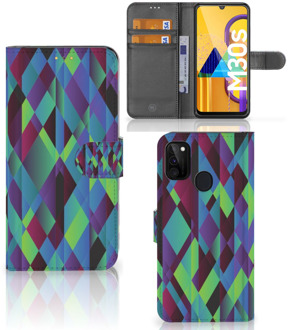 B2Ctelecom Bookcase Samsung Galaxy M21 Hoesje Abstract Green Blue