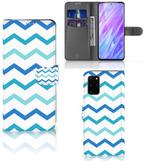 B2Ctelecom Bookcase Samsung Galaxy S20 Plus Telefoon Hoesje Zigzag Blauw