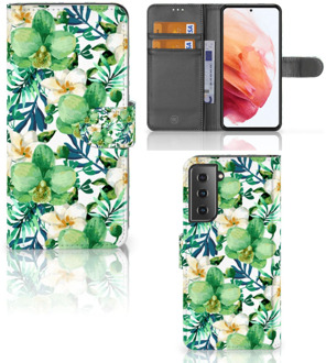 B2Ctelecom Bookcase Samsung Galaxy S21 GSM Hoesje Orchidee Groen