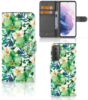 B2Ctelecom Bookcase Samsung Galaxy S21 Plus GSM Hoesje Orchidee Groen