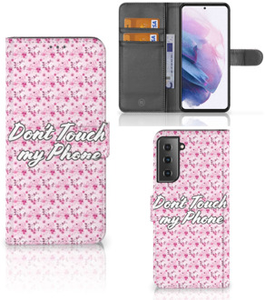 B2Ctelecom Bookcase Samsung Galaxy S21 Plus Hoesje Flowers Pink DTMP