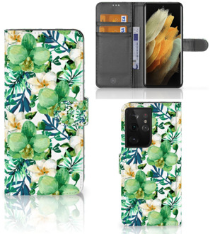 B2Ctelecom Bookcase Samsung Galaxy S21 Ultra GSM Hoesje Orchidee Groen