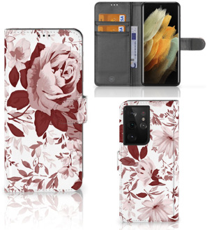 B2Ctelecom Bookcase Samsung Galaxy S21 Ultra GSM Hoesje Watercolor Flowers