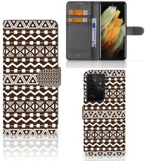 B2Ctelecom Bookcase Samsung Galaxy S21 Ultra Hoesje Aztec Brown