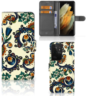 B2Ctelecom Bookcase Samsung Galaxy S21 Ultra Hoesje Barok Flower