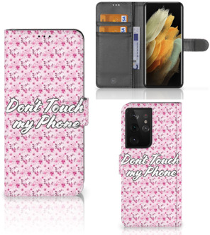 B2Ctelecom Bookcase Samsung Galaxy S21 Ultra Hoesje Flowers Pink DTMP