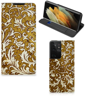 B2Ctelecom Bookcase Samsung Galaxy S21 Ultra Telefoonhoesje Barok Goud