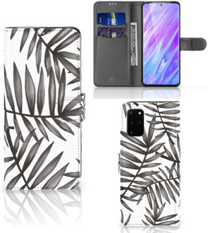 B2Ctelecom Bookcase Samsung S20+ Hoesje Leaves Grey