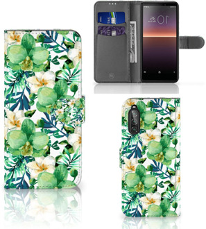 B2Ctelecom Bookcase Sony Xperia 10 II GSM Hoesje Orchidee Groen