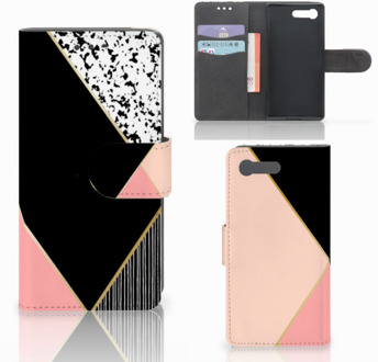 B2Ctelecom Bookcase Sony Xperia X Compact Black Pink Shapes