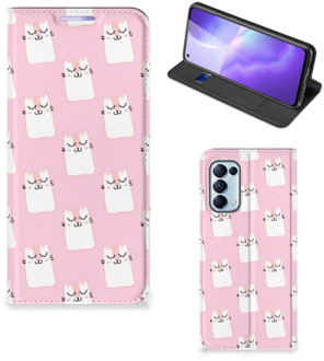 B2Ctelecom Bookcase Valentijn Cadeaus OPPO Find X3 Lite Smart Cover Hoesje Sleeping Cats