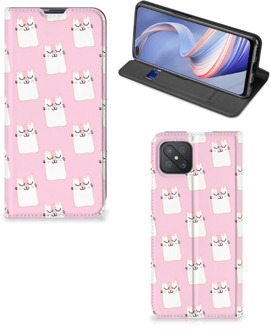 B2Ctelecom Bookcase Valentijn Cadeaus OPPO Reno4 Z 5G Smart Cover Hoesje Sleeping Cats