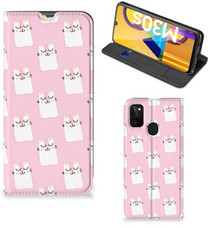 B2Ctelecom Bookcase Valentijn Cadeaus Samsung Galaxy M21 Smart Cover Hoesje Sleeping Cats