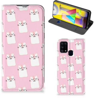 B2Ctelecom Bookcase Valentijn Cadeaus Samsung Galaxy M31 Smart Cover Hoesje Sleeping Cats