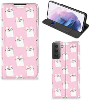 B2Ctelecom Bookcase Valentijn Cadeaus Samsung Galaxy S21 Plus Smart Cover Hoesje Sleeping Cats