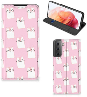 B2Ctelecom Bookcase Valentijn Cadeaus Samsung Galaxy S21 Smart Cover Hoesje Sleeping Cats