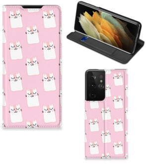 B2Ctelecom Bookcase Valentijn Cadeaus Samsung Galaxy S21 Ultra Smart Cover Hoesje Sleeping Cats